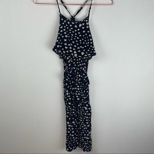 Heart Print Black Cream Spaghetti Strap Pants Jumpsuit